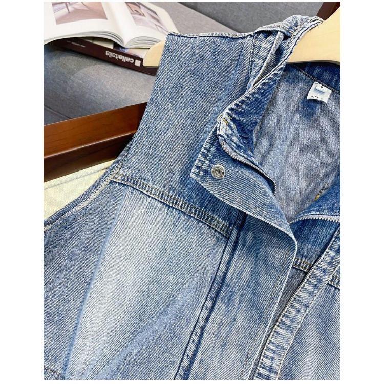 Plus Size Women Vest Sleeveless Waist Tie Fashion Slimming Long Retro Denim Jacket Casual Design