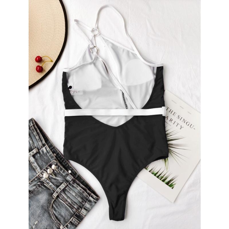 Women's Solid Color One Piece Swimsuit Sexy Belt Swimsuit