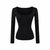 Women's Slim Fit Black U-Neck Long-Sleeve Shirt - Spicy Girl Collection, Perfect Base Layer for Autumn and Winter.