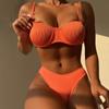 Fashion Women Solid Color Bikini Split Swimsuit Casual Sexy Swimsuit Set