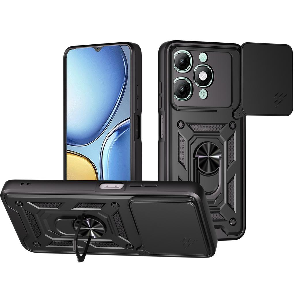 For itel A90 4G Case with Slide Camera Lid PC+TPU Kickstand Phone Cover