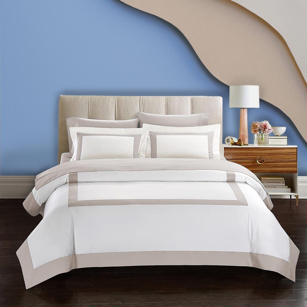 Chateau 3-częściowy zestaw poszwy na kołdrę z wzorem Multi-Box 600TC ze 100% bawełny egipskiej – różne rozmiary i kolory (1 poszwa na kołdrę i 2 poszewki na poduszki)