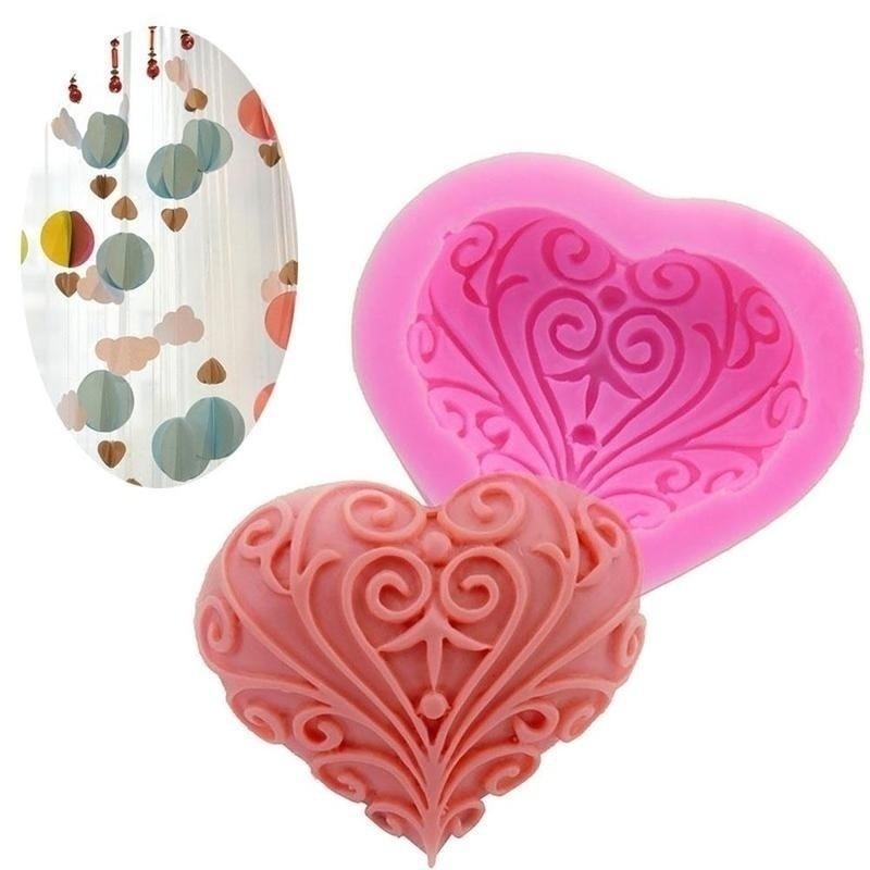 Rosa 3D Kärlek Rosor Hjärtformad Silikonform Fondant Tårtform Bakform