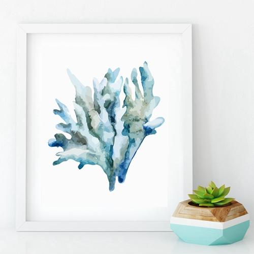 Corals Art Print Wall Pictures Home Decor  , Watercolor Cora Print Wall Art Hanging Bathroom Canvas Painting Nautical Decoration