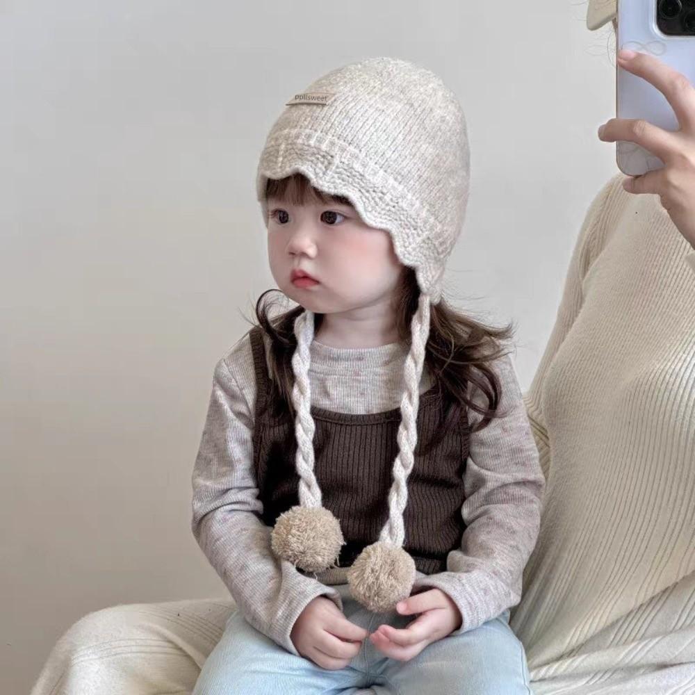 Pompom Baby Knit Hat Ear Protection Windproof Beanie Soft Earflap Hats For Kids