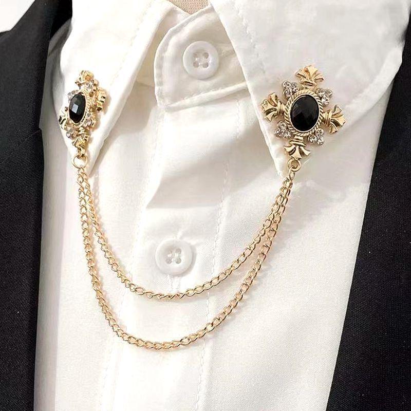 Luxe Honderd Torens Kraagketting Pak Overhemd Accessoires Kruis Strass Broche
