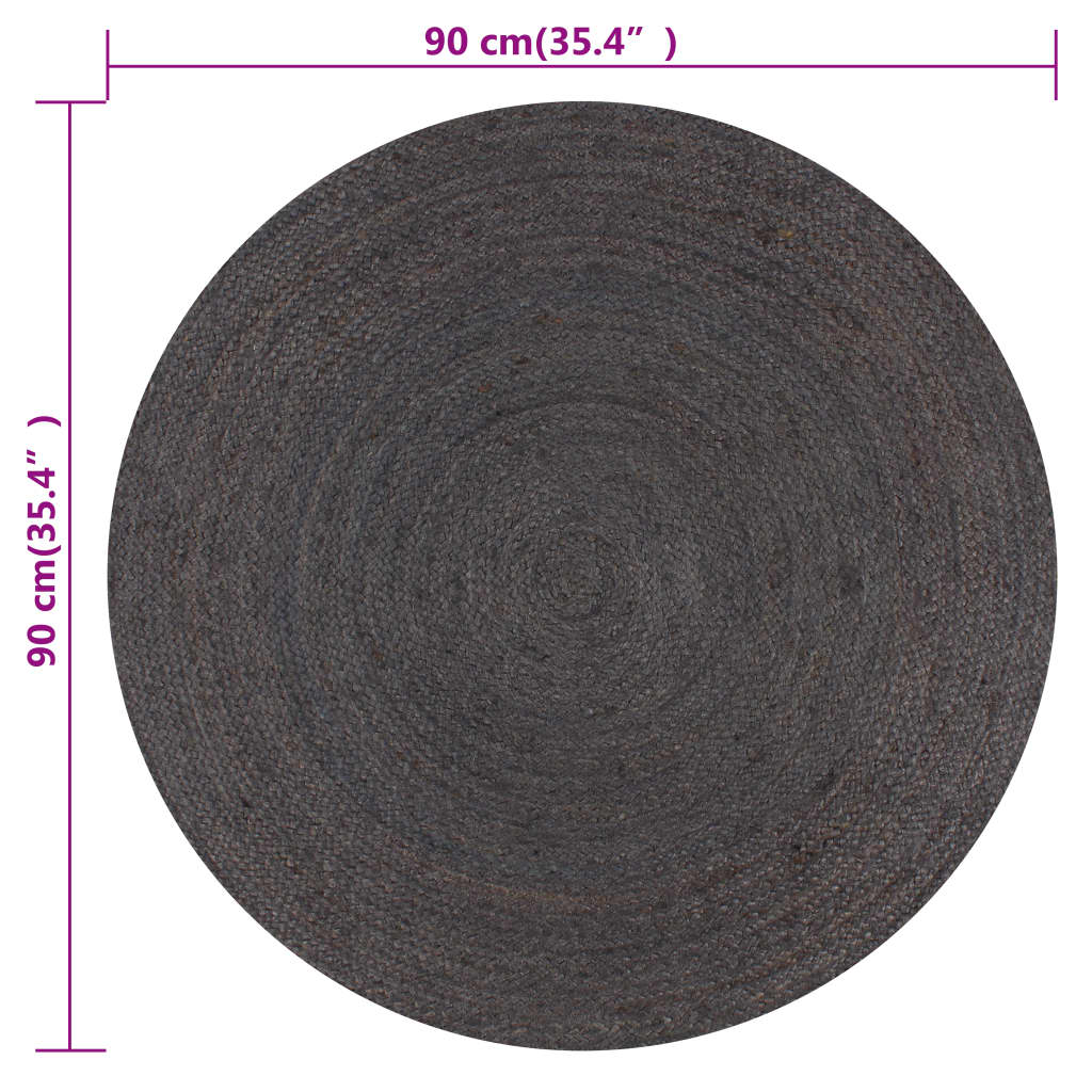 Handcrafted Jute Round Rug 90 Cm Dark Grey