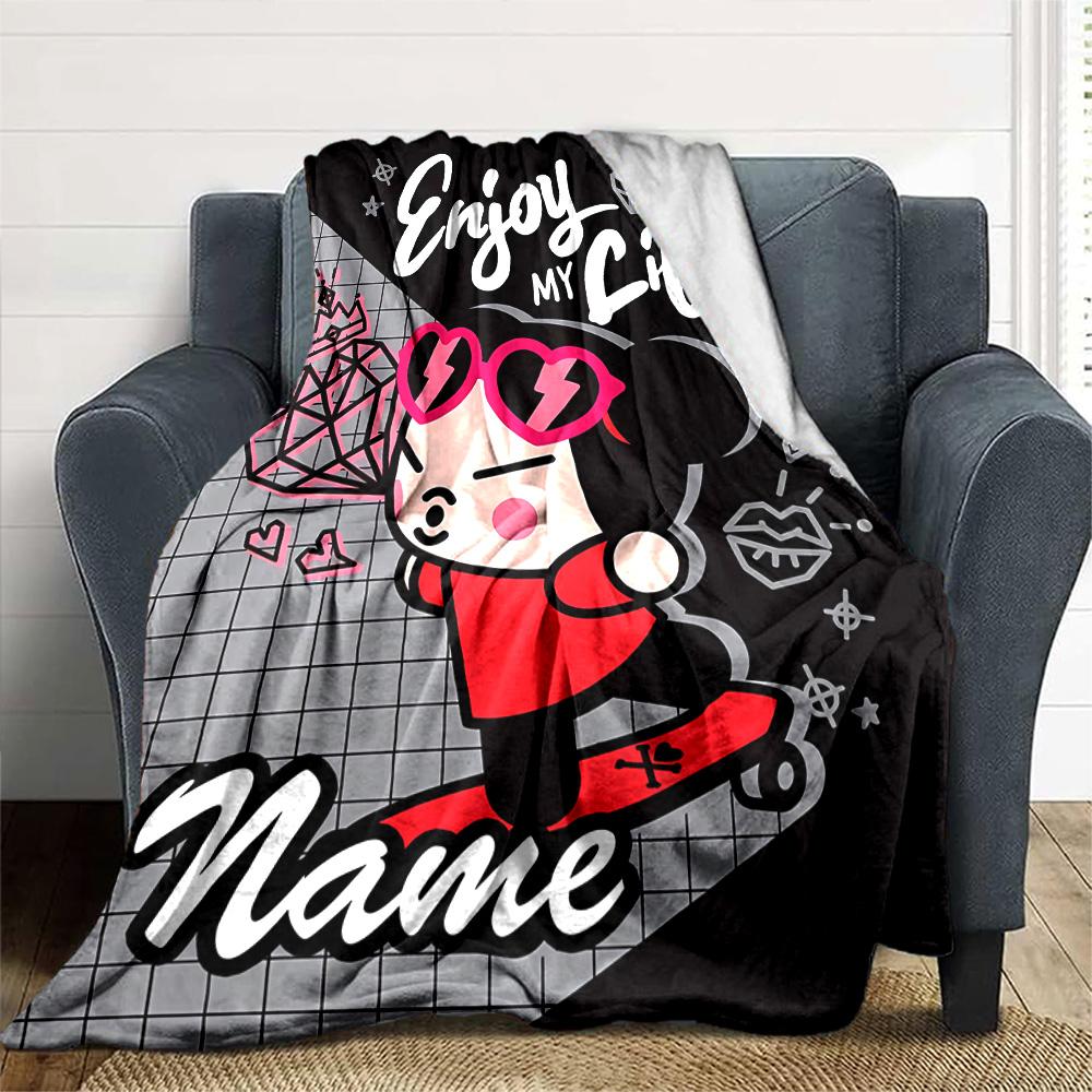 Customizable PUCCA1 Throw Blanket – Personalized Name, All-Season Cozy Snug Blanket, Machine Washable, Personalized Blanket