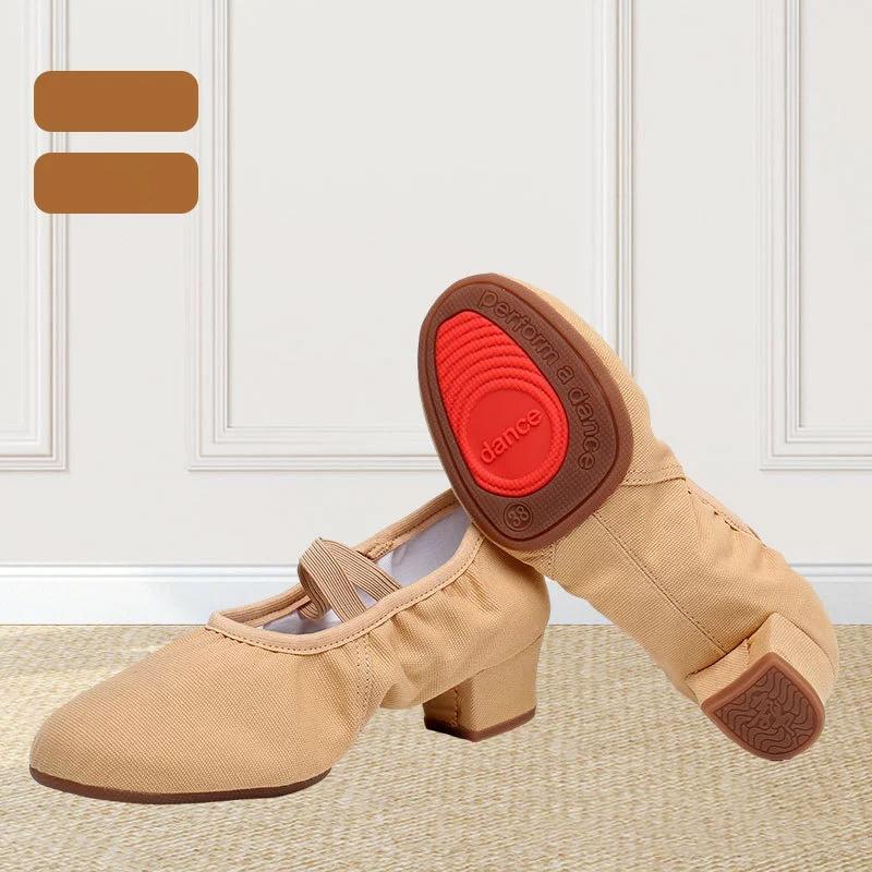 Scarpe da ballo antiscivolo nere da donna per balletto e danza classica, tacchi medio-alti