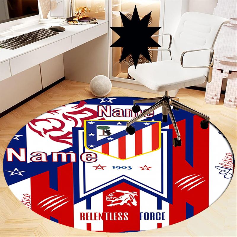 Custom Name Atlético Madrid Printed Round Rug Carpet Chair Rug Area Rug Entryway Doormats,for Office Chair Living Room Bedroom Kitchen Room.