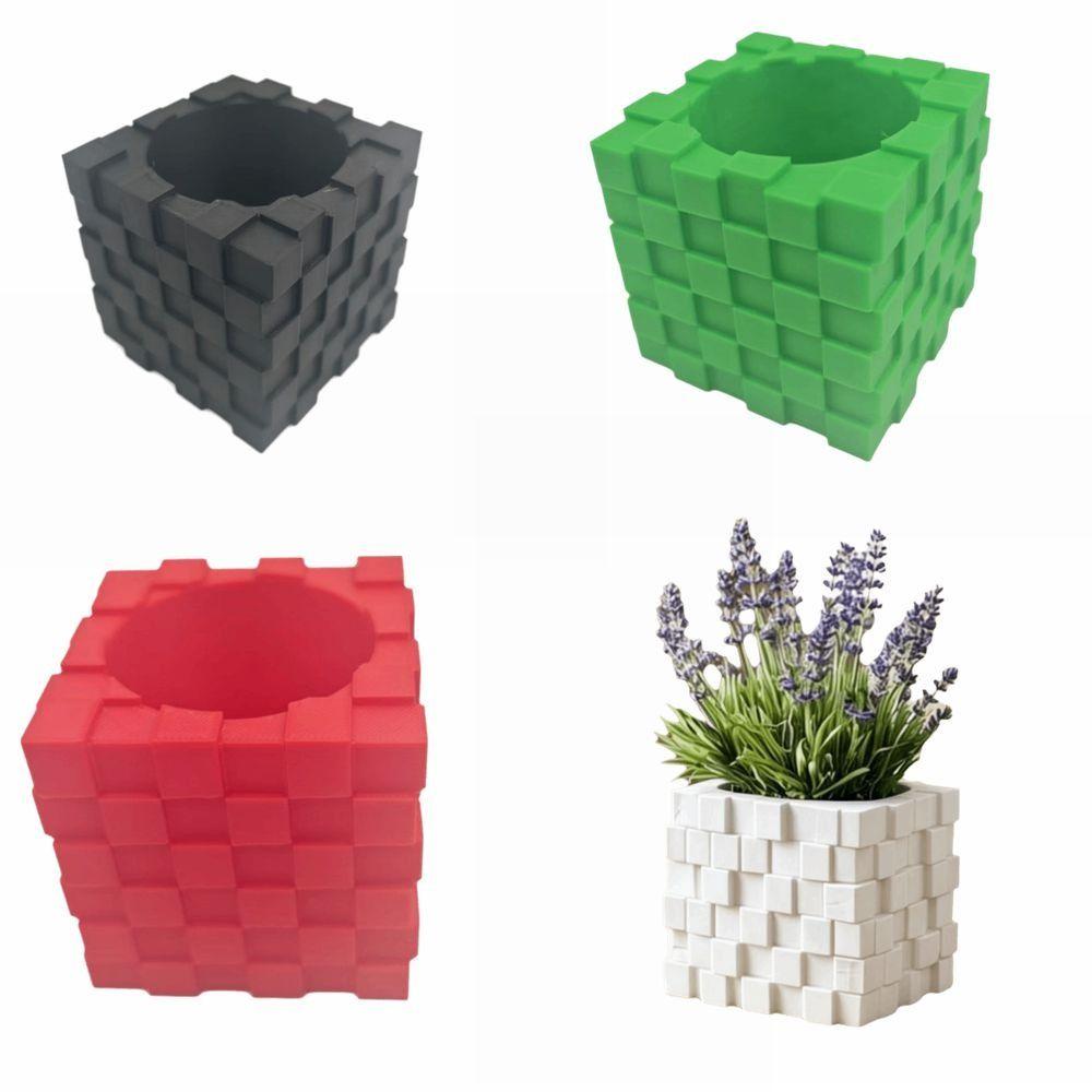 Ornaments 3D Printed Cube Flower Pot Building Block Style Creative Succulent Plant Pot Vase Home Decoration Bookshelf