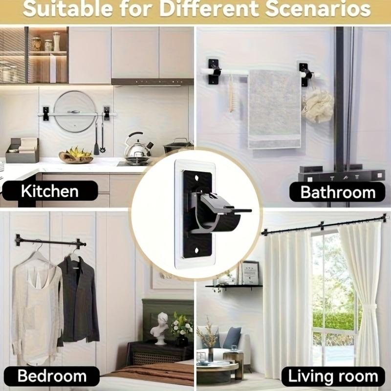 4pcs No-Drill Curtain Rod Bracket Set, Self-Adhesive Curtain Rod Holders, Includes Nail-Free Curtain Rod Hooks,Suitable for Home