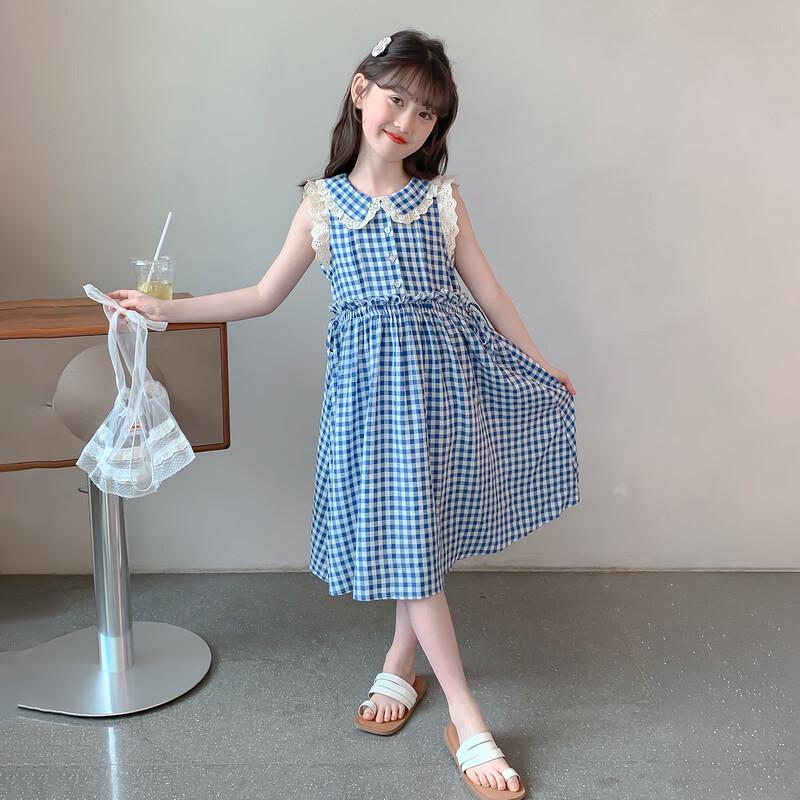Girls' Stylish Plaid Sleeveless Princess Dress