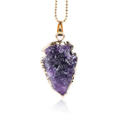 Natural Crystal Necklace Heart-Shaped Original Stone Ring With Gold-Plated Simple Amethyst Necklace
