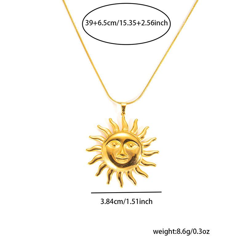 

Retro Temperament Gold Color Stainless Steel Greek Totem Sun Pendant Necklace for Women Designer Charm Jewelry Accessories Gifts