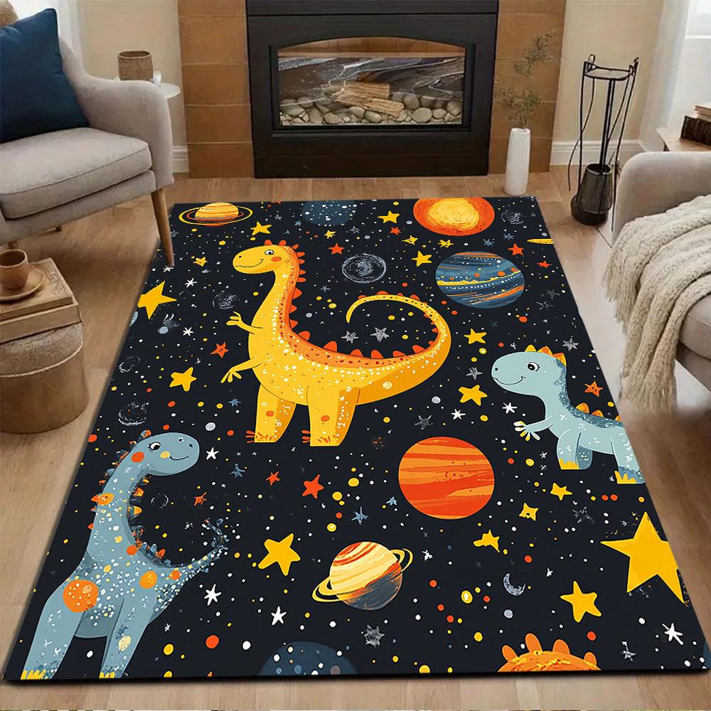 Dinosaurs and Planets Adventure Patterned carpet, non slip mat suitable for living room and bedroom sofas