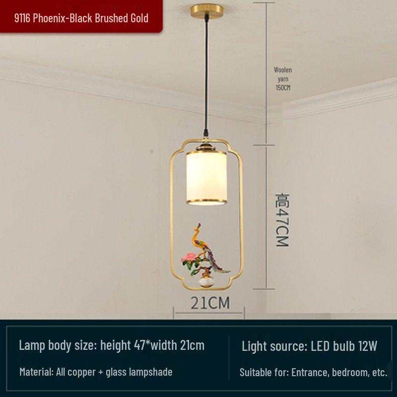 All-Copper Enamel Pendant Light - New Chinese Luxury for Dining, Bar, Aisle, Bedroom, or Tea Room.