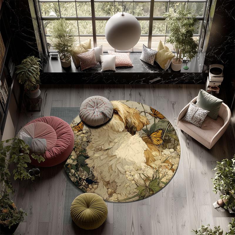 Shih Tzu pattern round rug,Carpet Rug for Living Room Bedroom Playroom ,Non-slip Floor Mat,Holiday Gifts and Birthday Gifts.