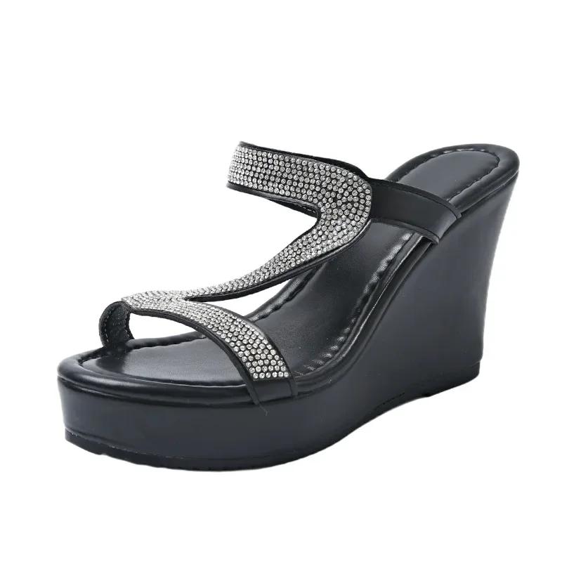 Fashion Shoes for Women 2025 Summer Open Toe Women's Slippers Hot Sale Crystal Platform Wedge Sandals Fashion High Quality Dress Slipper
