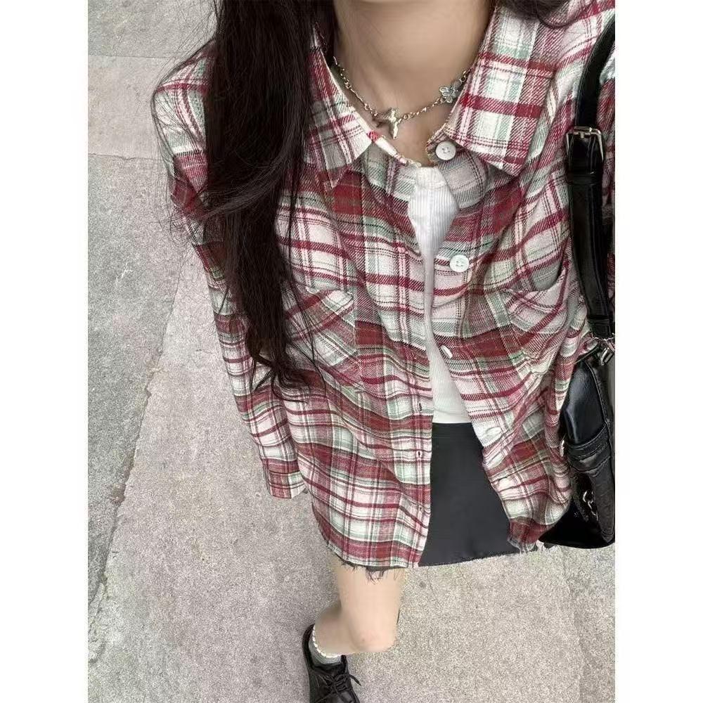 

Women s Brushed Plaid Long Sleeve Polo Collar Cardigan - Casual Retro Jacket for Spring, Autumn, and Winter XXL