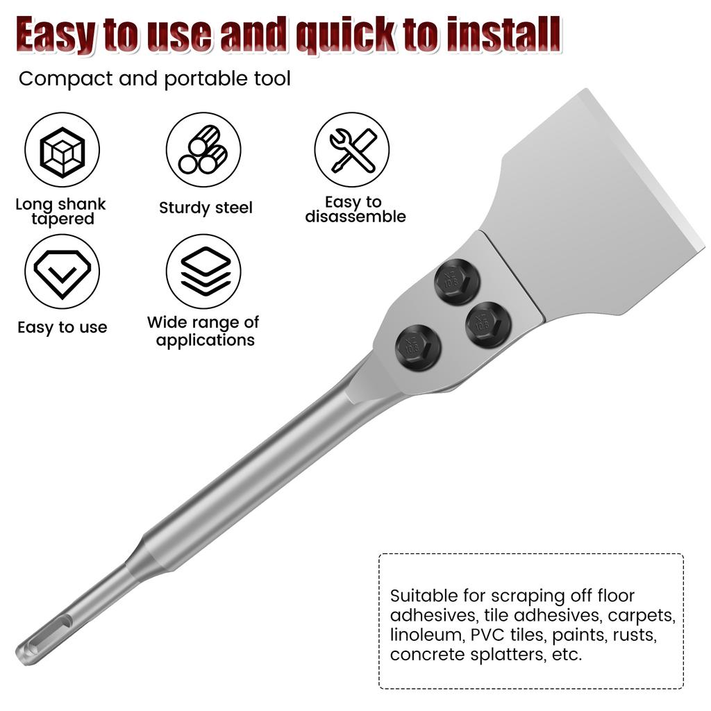 SDS Plus Floor Scraper for Removing Vinyl Flooring VCT Tile Linoleum Concrete Mortar Flooring Adhesive Remover