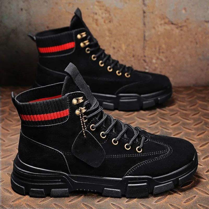 Winter Rhubarb Boots Martin Boots High-top Board Shoes Men's Work Shoes Versatile Casual Warm Cotton Shoes Tooling Shoes