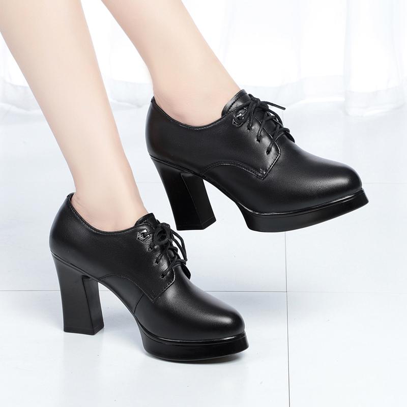 Mode AIYUQI Damen Frühjahrsschuhe Hoher Absatz 2024 Neu Echtes Leder Damenschuhe Dicker Absatz Plateau Pumps Mode Kleiderschuhe Damen