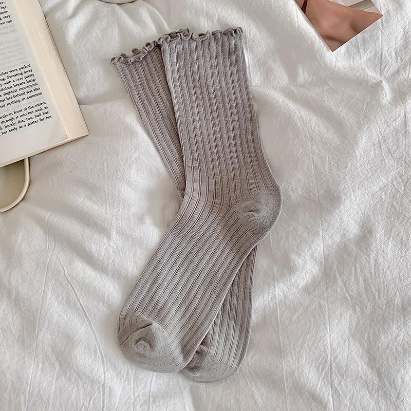 Black White Lolita Kawaii Cute Ruffle Socks Women Summer Thin Mesh Breathable Loose Long Socks Ballet Style Solid Color Socks