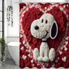 Valentine's Day Cute Puppy Red and White Rose Shower Curtain, Bathroom Decorative Shower Curtain, Waterproof Shower Curtain with