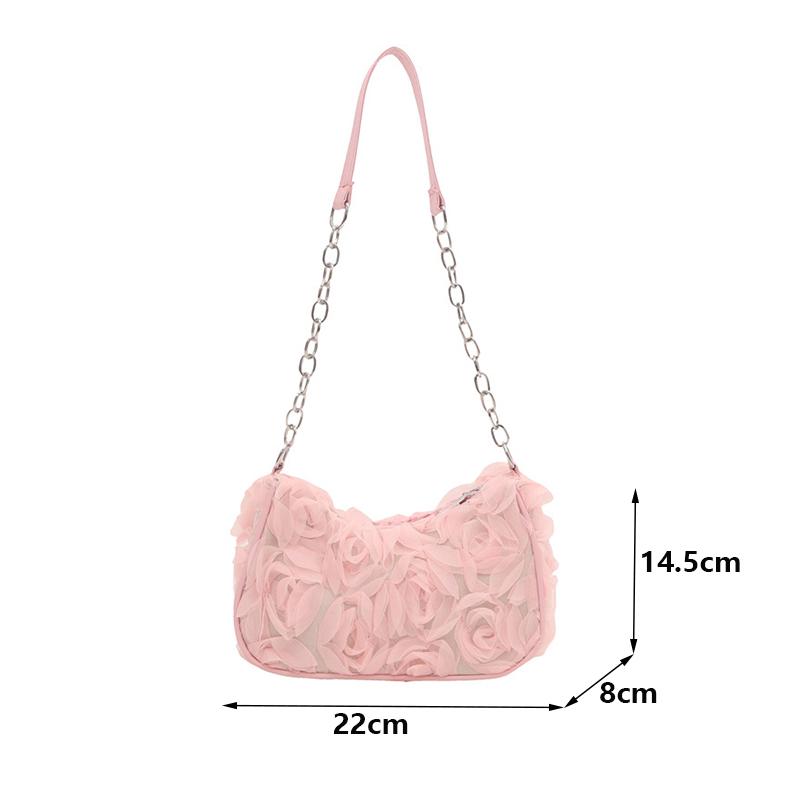 Elegant Rose Flower Shoulder Bag Women's Bridal Underarm Handbag Wedding Clutch Purse Evening Party Bag