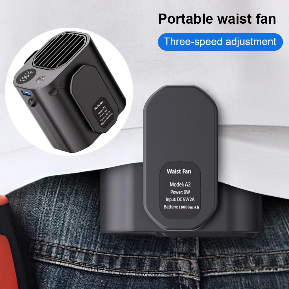 

Waist Clip Fan 10000mAh Power Bank Fan Multifunction Cooling Fan LED Display Mini Hanging Neck/Waist Fan for Outdoor Gardening