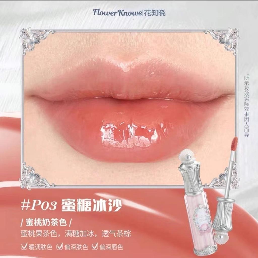 Flower Knows Mermaid da Lua Gloss Labial Transparente Coleção Brilho Labial Pedra Preciosa Hidratante Espelho Lábios Preenchedor Gloss Maquiagem 3.5ML
