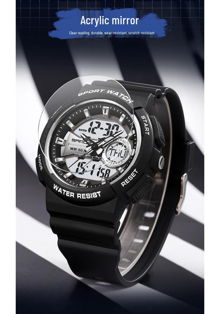 Sanda Trendy Cool Multifunctional Waterproof Electronic Couple Watch with Detachable Strap