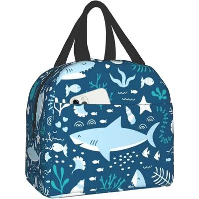 Insulated Lunch Bag for Work School Picnic Blue Cute Shark Cooler Lunch Box Containers for Adults Thermal Tote Portable Reusable