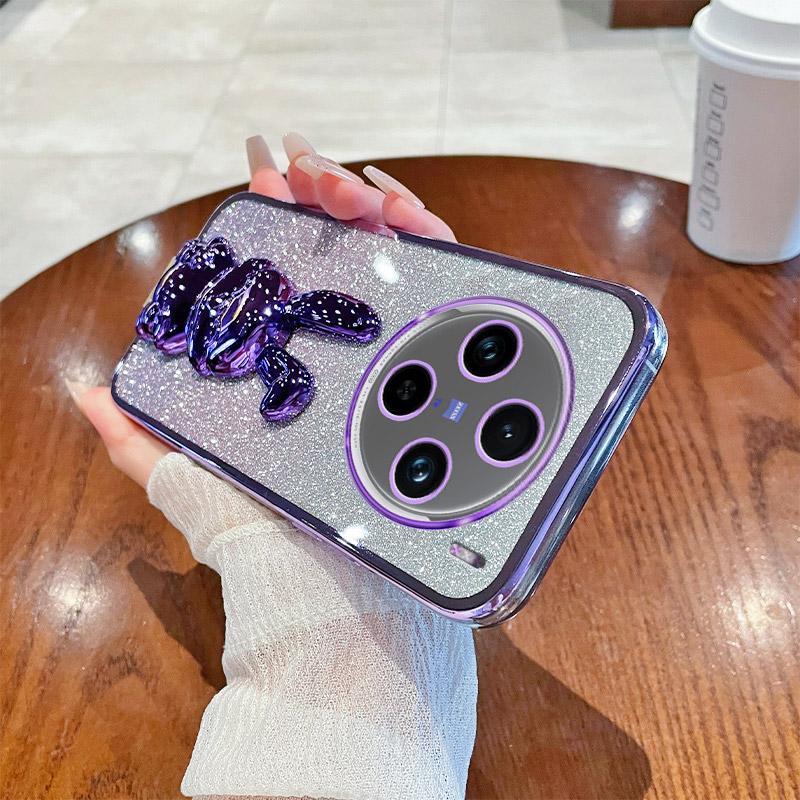 

Для vivo X100 5G Чехол из ПК+ТПУ Дизайн с кроликом Тонкая подставка Чехол для телефона Purple