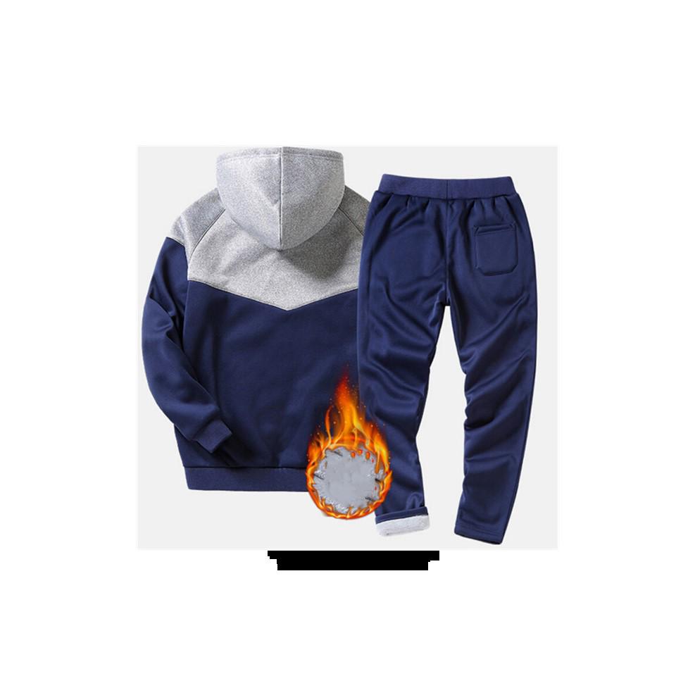 Fashion Casual Winter Suit Men Fleece Zipper Cardigan Sporting Suit Men Letter Patchwork Sweatshirt