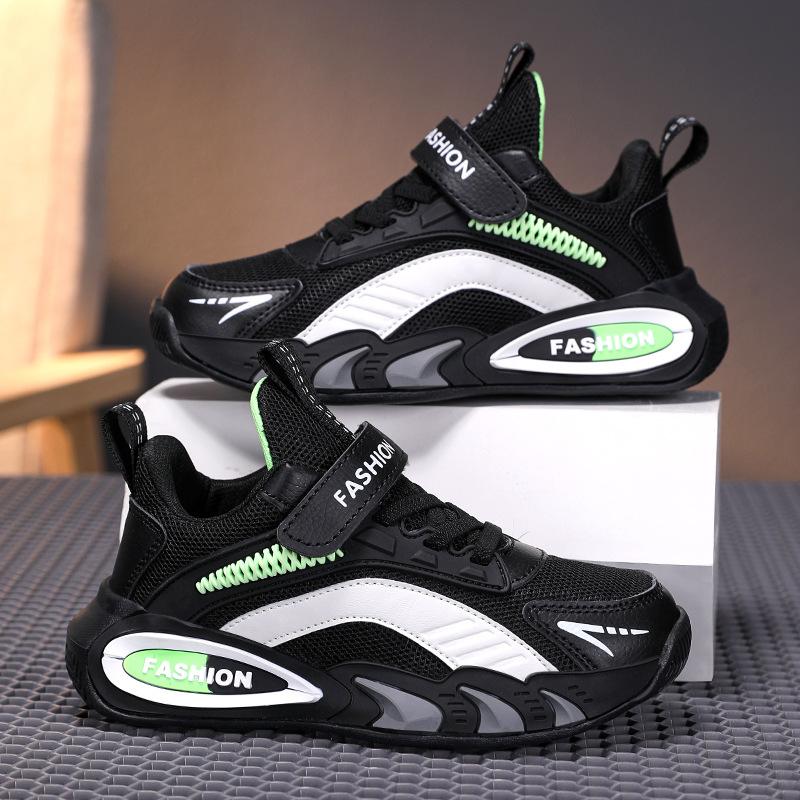 Boys Shoes Children's Sneakers Spring and Autumn Mesh Waterproof Soft Sole Boys Running Shoes Black Daddy Shoes