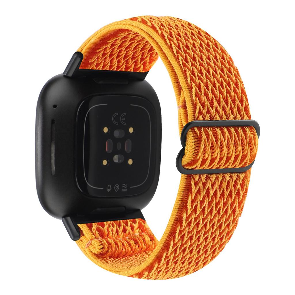 For Fitbit Versa 4/Sense 2 Stretchy Nylon Watch Band Wave Pattern Elastic Braided Replacement Strap