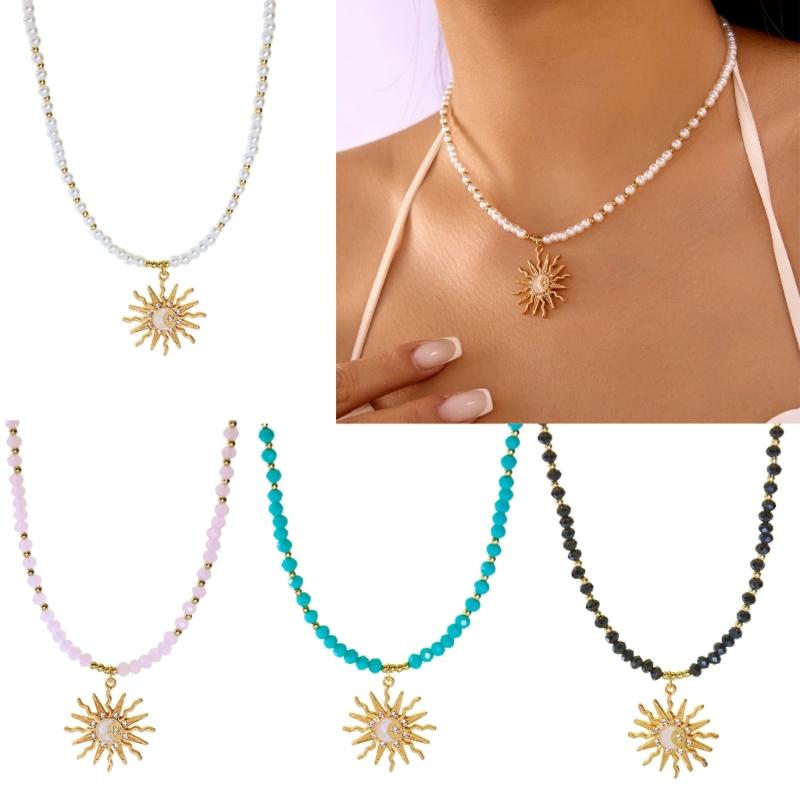 Stylish Acrylic Sun Pendant Bohemian Necklace Versatile Layering Jewelry Accessory For Casual Or Formal Outfits