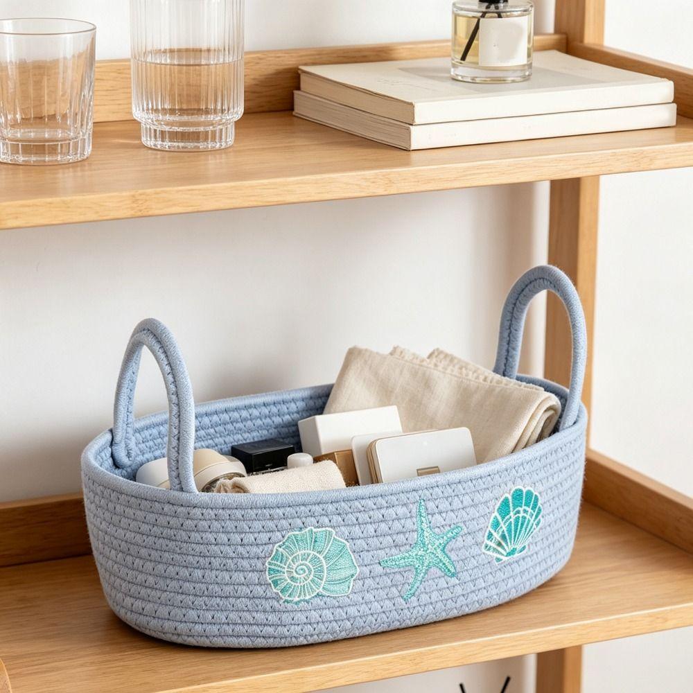 Ocean Style Woven Cotton Rope Organizer Oval Toilet Paper Basket  Restroom