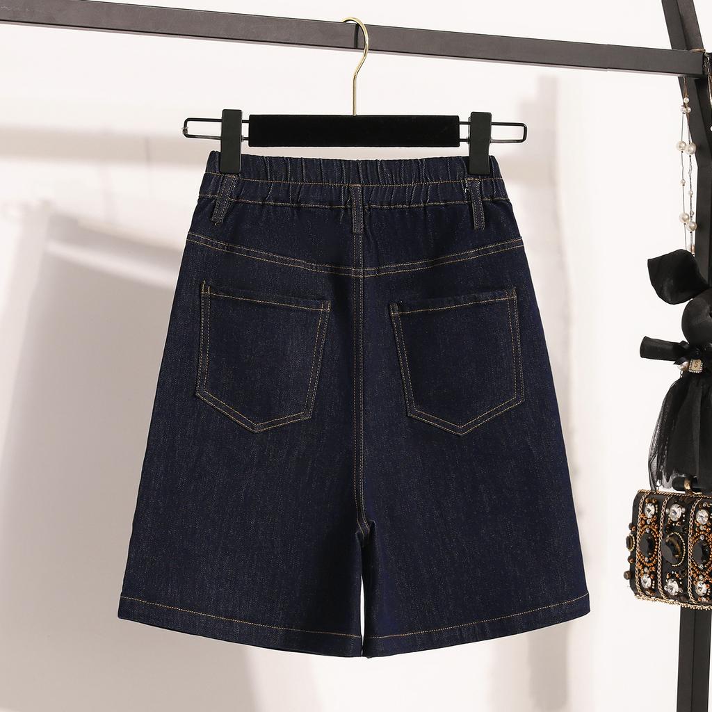 DIMANAF 2025 New Plus Size Women Shorts Pants Summer Loose Jeans Short Basic High Waist Solid Pants Elastic Waist