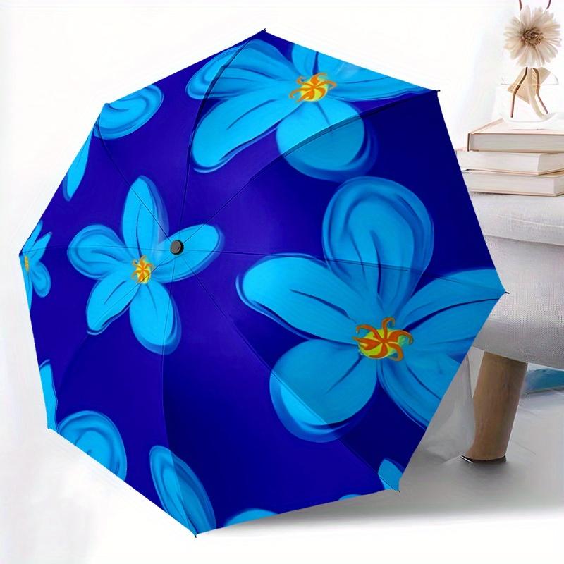 1pc Blue Flower PatternAutomatic Open/close, All-Season Portable Folding Umbrella for Friends, Travel, Everyday, Events - Compact Parasol, O