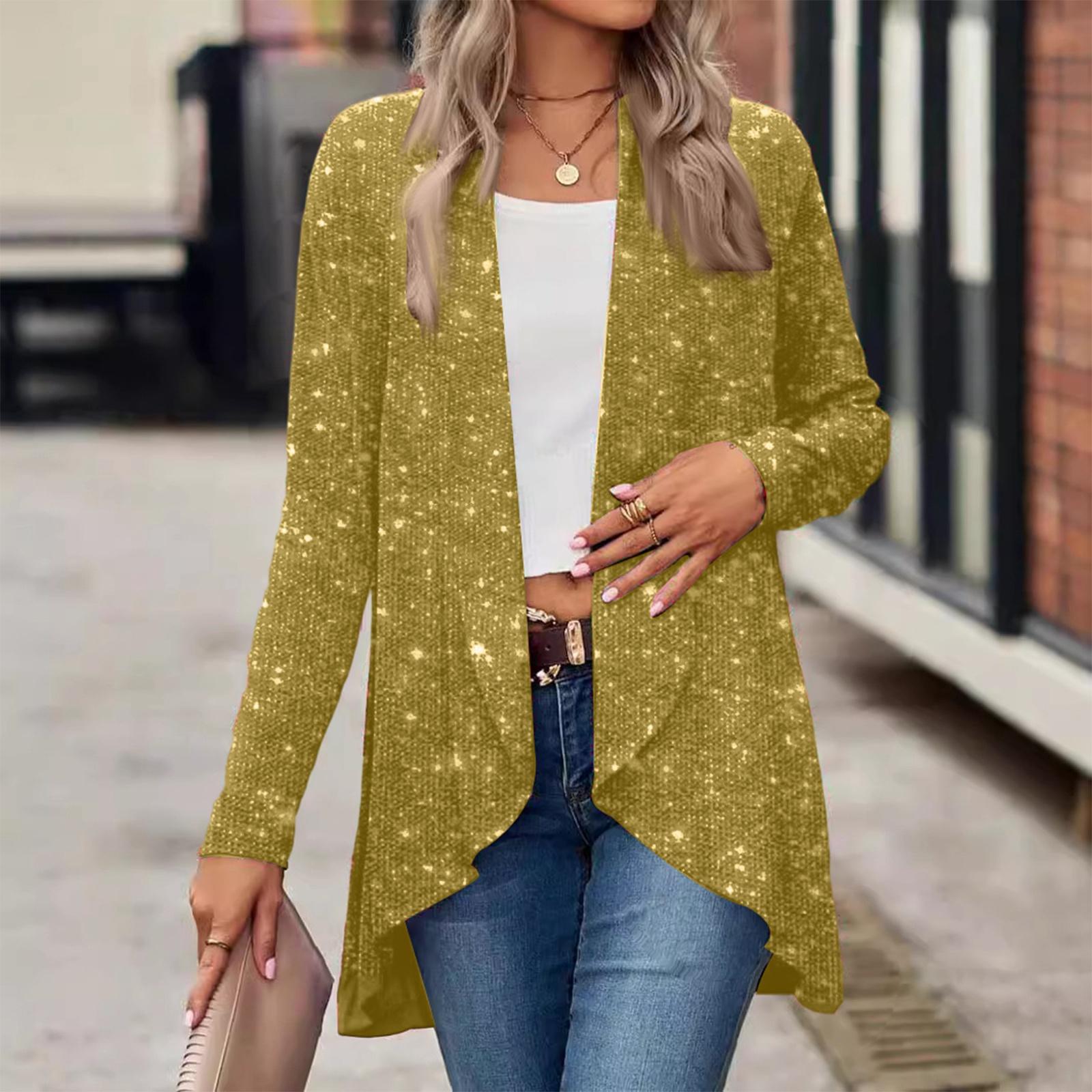 

Women s Heavy Sequin Solid Color Fashionable Casual Irregular Coat L