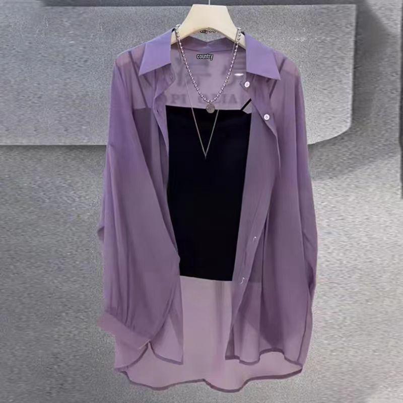 

2026 Summer Pearl Sand Ice Silk Chiffon Cardigan - Women s Long Sleeve Sun Protection Shirt M (suggested for 45-50 kg)