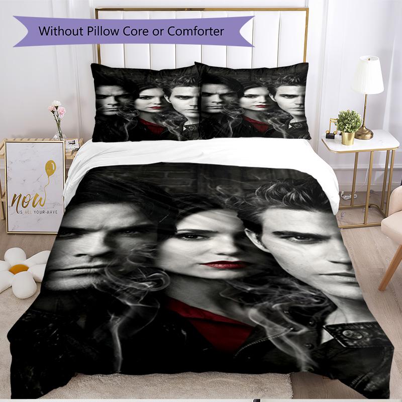 3pcs Duvet Cover Set (1*Duvet Cover + 2*Pillowcase, Without Core), The Vampire Diaries Print Soft All‑Season Bedding Set, Home Bedroom Decor Gift