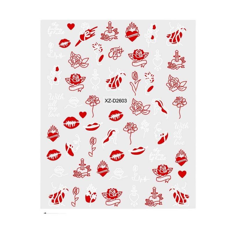 Valentine'S Day Nail Art Sticker Romantic Theme Love Rose Platinum 3D Adhesive Valentine'S Day Nail Sticker