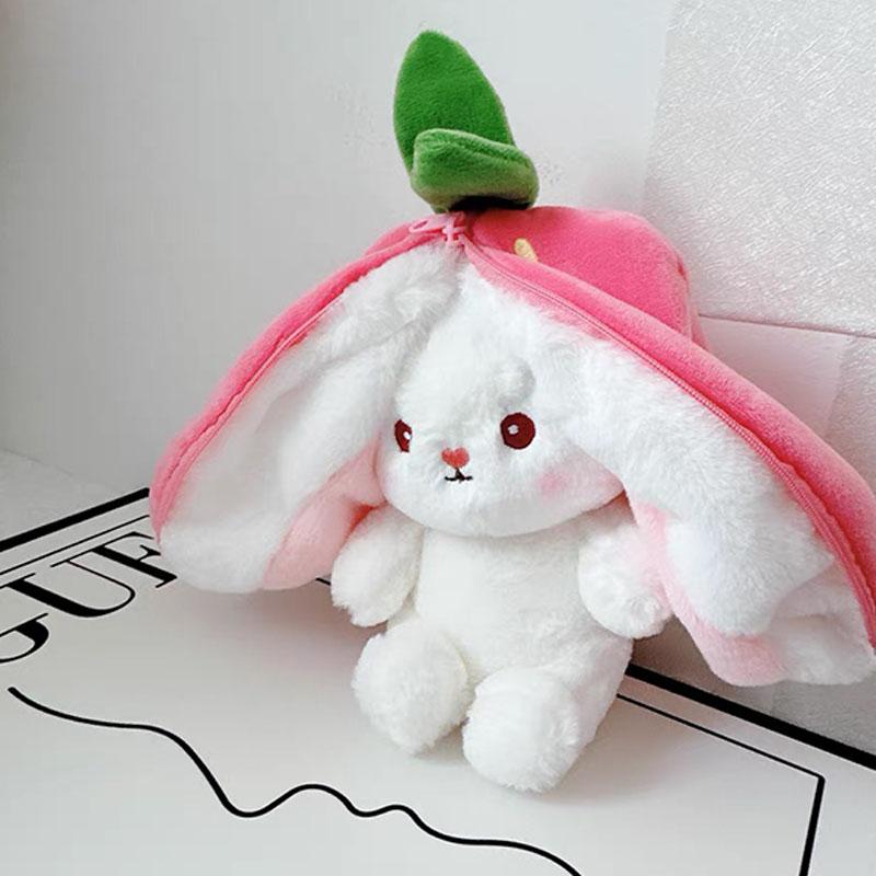 Kawaii Fruit Bunny Plush Toy Cute Carrot Strawberry Turn Into Rabbit Plush Toy Kids Birthday Christmas Gift Peluches Pequenos
