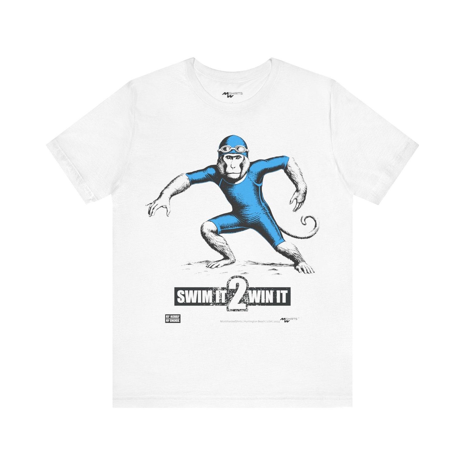 Swimming Monkey Tee: Engraving Style Art, Swim It 2 Win It 2XL
