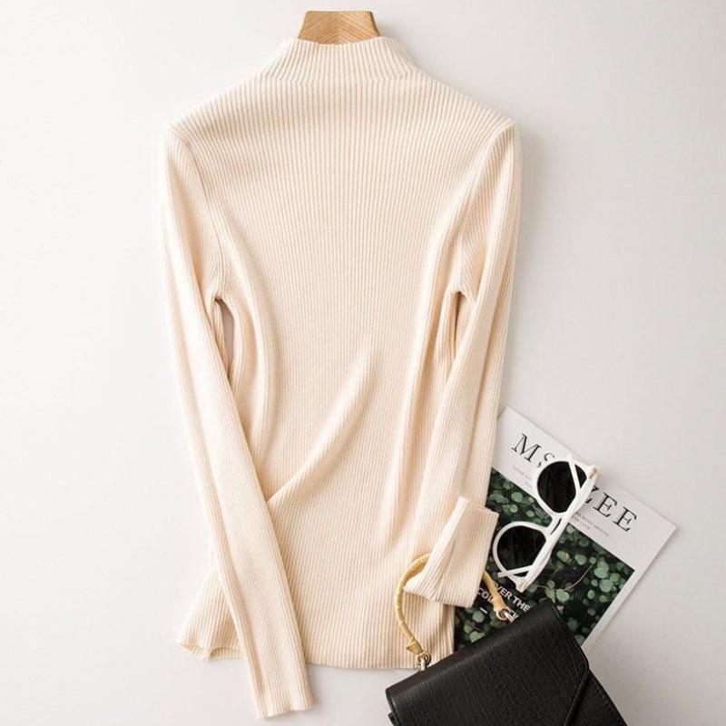 

Блестящая пряжа на флисовой подкладке свитер с высоким воротником - Теплый вязаный осенне-зимний топ S 80-95 lbs