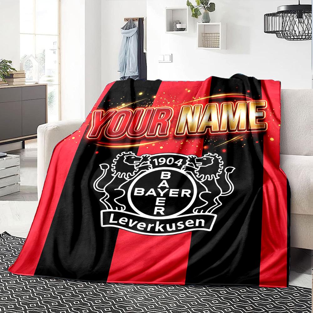 1pc Personalized Name Bayer Leverkusen Blanket, Gift, for Men and Women, Soft Blanket, Good for Sofa Bed Couch Travel, Lightweight Flannel Blanket